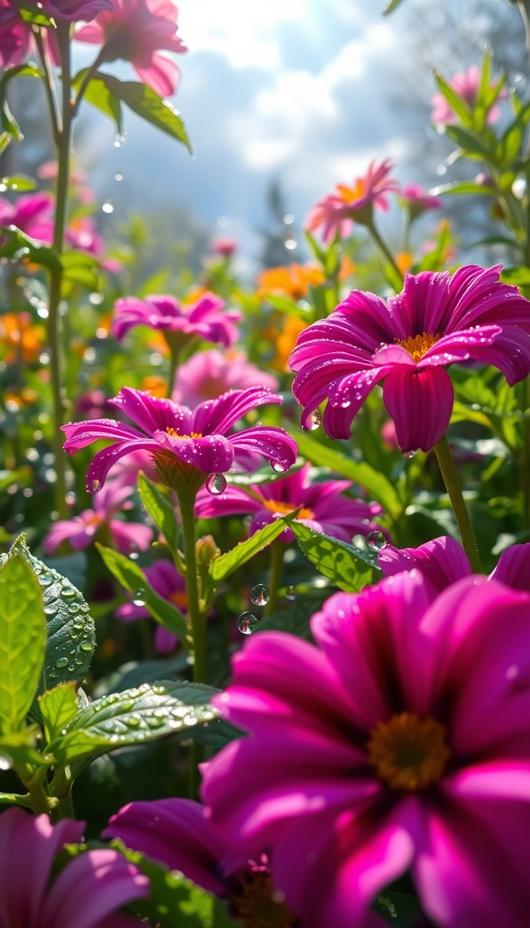 Free AI Spring Rain Garden iPhone Dynamic Background